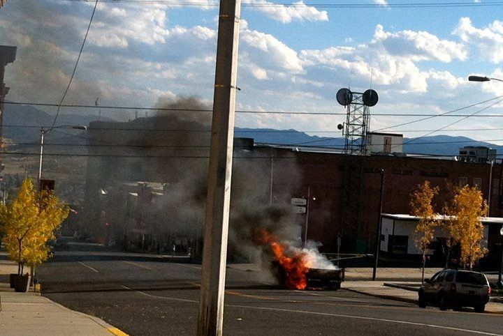 Truck on fire at Quartz and Main Saturday afternoon
